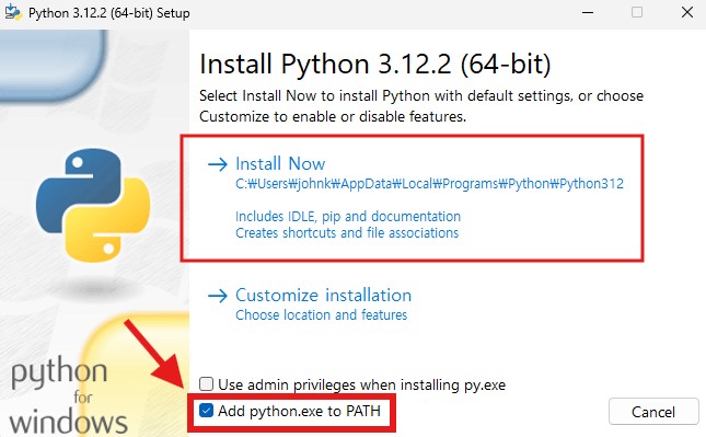 Python 설치 화면